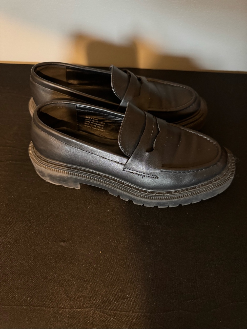 American Eagle Outfitters Black Leather Platform Penny Loafers